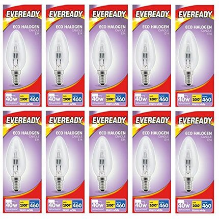 10 x Pifco Halogen Clear Candle Light Bulb E14 Energy Saver 40W Warm White