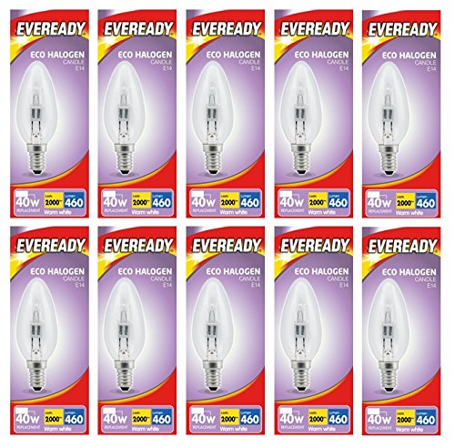 10 x Pifco Halogen Clear Candle Light Bulb E14 Energy Saver 40W Warm White