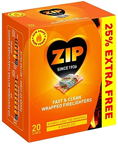 12 X ZIP Odourless Fast & Clean Wrapped Firelighters 16 per Pack