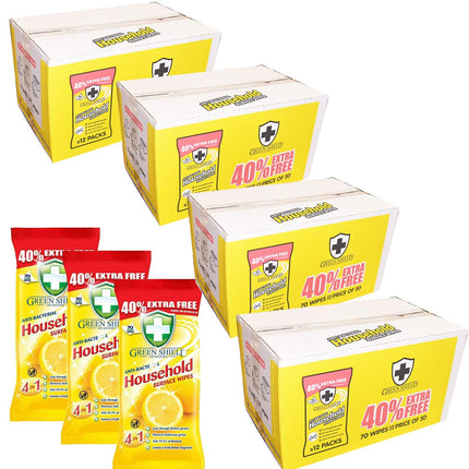 Green Shield Wipes Antibacterial Antiviral Bulk Household Surface Wipes Cleaning 48 Packs Of 70 Per Pack Total 3360 Wipes Full Sealed Boxes, Ideal For Schools, Office, etc