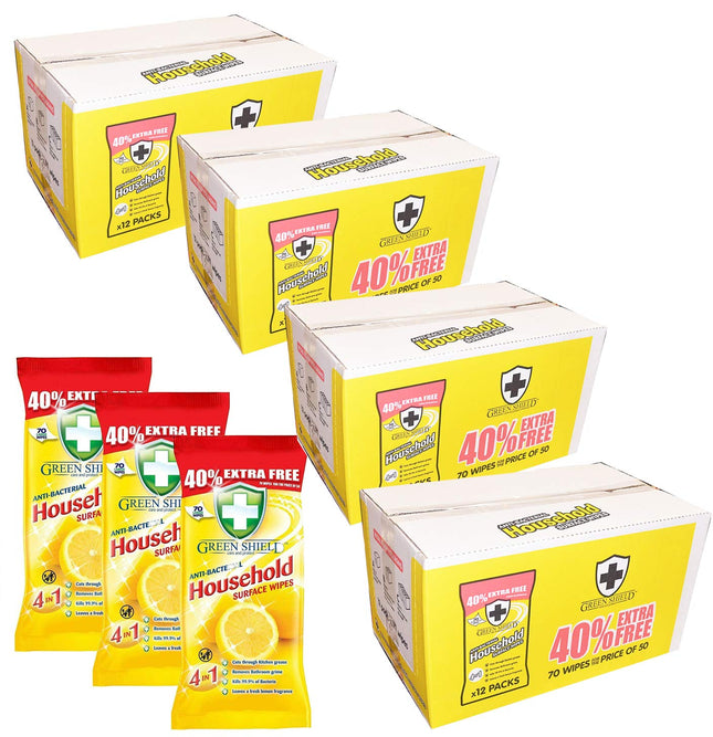 Green Shield Wipes Antibacterial Antiviral Bulk Household Surface Wipes Cleaning 48 Packs Of 70 Per Pack Total 3360 Wipes Full Sealed Boxes, Ideal For Schools, Office, etc