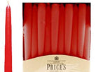 Price's Candles Unwrapped Tapered Dinner Candle, Pack of 20, Red