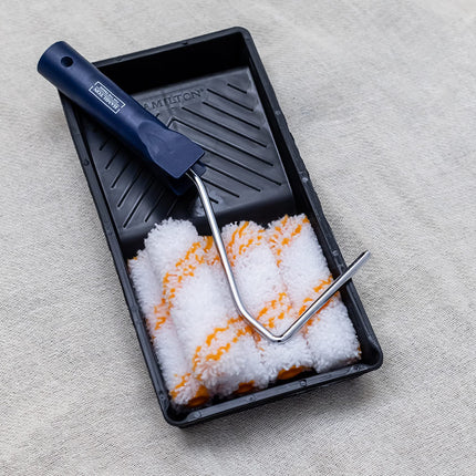 Hamilton for The Trade 7 Piece Medium Pile Paint Roller Set with Tray, 4", White/Orange/Blue