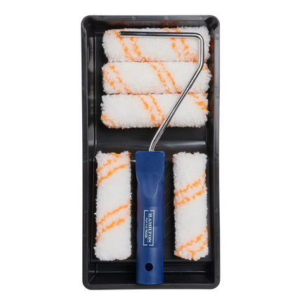 Hamilton for The Trade 7 Piece Medium Pile Paint Roller Set with Tray, 4", White/Orange/Blue