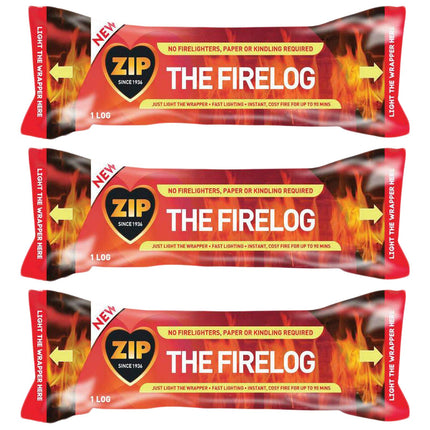 Zip The Firelog 100% Natural Instant Lighting Log Burns for 90 Minutes 700 g (3 Firelogs)