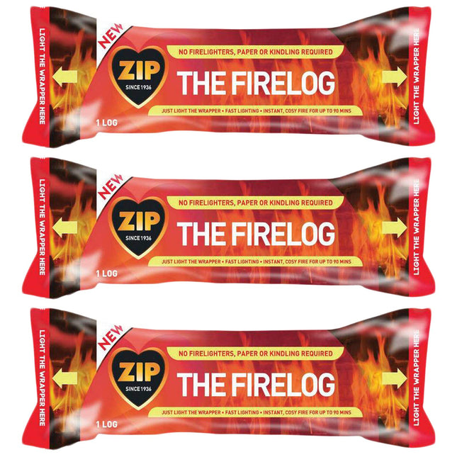 Zip The Firelog 100% Natural Instant Lighting Log Burns for 90 Minutes 700 g (3 Firelogs)