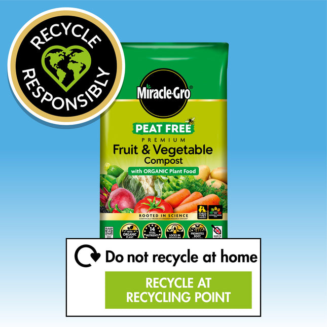 Miracle-Gro PEAT FREE Premium Fruit & Vegetable Compost with Organic Plant Food, 40 litre