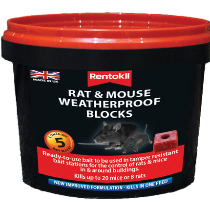 Rentokil Mouse & Rat Weatherproof Blocks - 5x20g Sachet