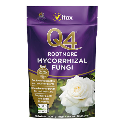 Vitax Q4 Rootmore, Mycorrhizal Fungi, Stimulates Root Growth, Suitable for Flowers, Shrubs and Edibles, Certified Organic by of&G - 250G