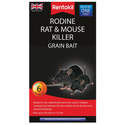 Rentokil Rodine Rat & Mouse Killer Grain Bait - 6x25g Sachet, Black