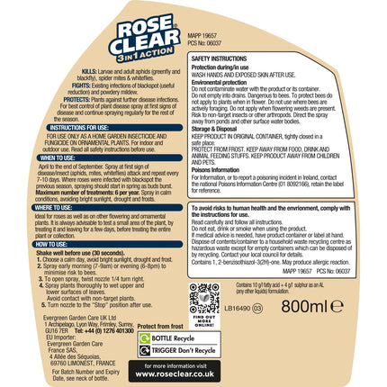 ROSECLEAR 3 in 1 Ready to Use Plant Protection For Aphids, 800 ml, White