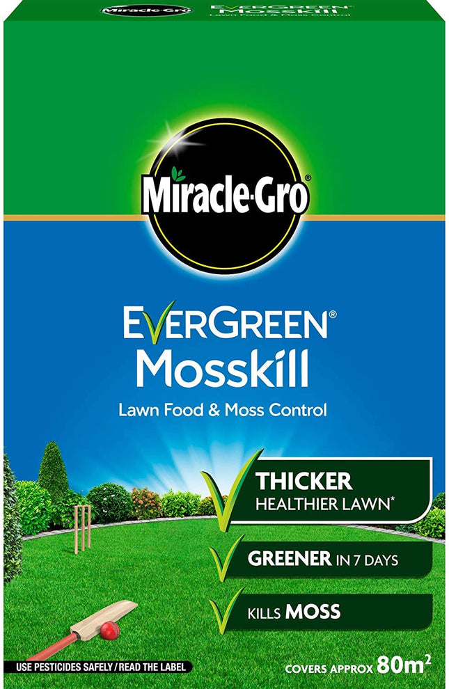 Miracle-Gro 2 x Mosskill Lawn Food and Moss Control, Carton - 80 sq m Coverage, Lawn Food and Moss Control, Fast-Acting, Results in 7 Days, Kill Moss