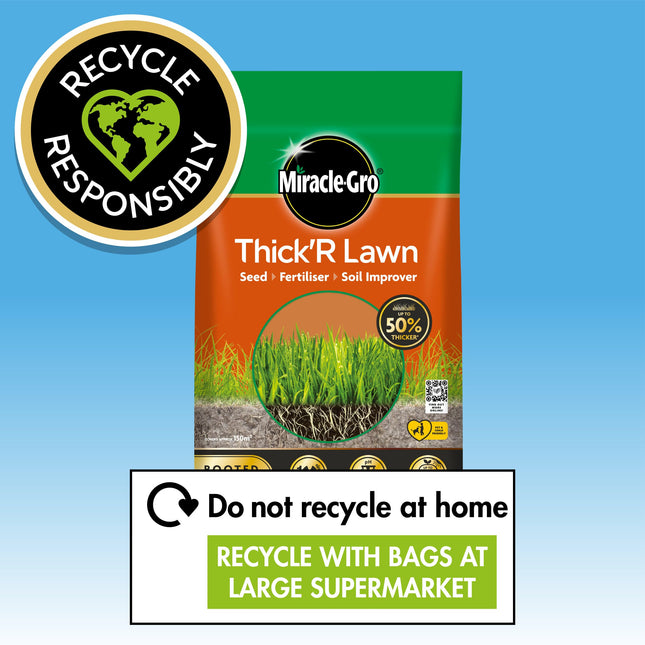 Miracle-Gro THICK'R Lawn Seed, Fertilliser & Soil Improver Fertiliser, Brown