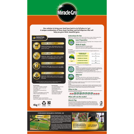 Miracle-Gro THICK'R Lawn Seed, Fertilliser & Soil Improver Fertiliser, Brown