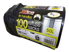 AIL Roll of 100 X-Tra Extra Strong Tie Handle Black Refuse Sack Bin Liner Bags 50 Litre