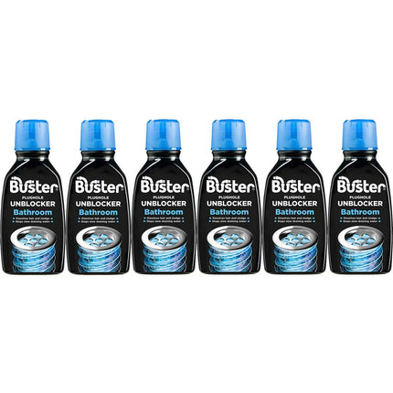Buster Bathroom Drain Clear Plughole Unblocker 300ml Dissolves Hair & Soap (6 Bottles)