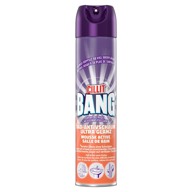 CILLIT BANG Active Foam Soap Scrub & Shine - Ultra Effective Foam Cleaner for Shower and Bathroom - Cleaning Without Wiping - 1 x 600 ml
