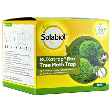 Solabiol Buxatrap Box Tree Moth Trap - Reusable Box - Tree Moth Biological Protection Trap - with Refillable 3 Month Pheromone Solution - Bux Protector Against Moths - Covers 180 SqM, Yellow
