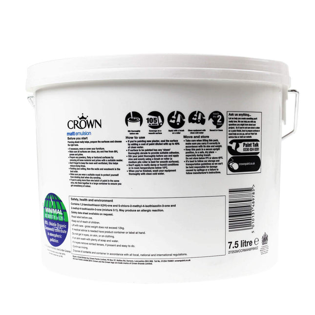 CROWN Matt Emulsion Paint 7.5L Pure Brilliant White