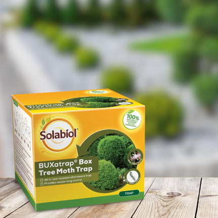 Solabiol Buxatrap Box Tree Moth Trap - Reusable Box - Tree Moth Biological Protection Trap - with Refillable 3 Month Pheromone Solution - Bux Protector Against Moths - Covers 180 SqM, Yellow