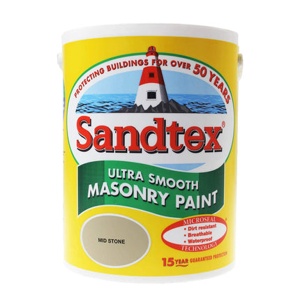 Sandtex Ultra Smooth Masonry Paint 5 Litre Stock Colours - Mid Stone