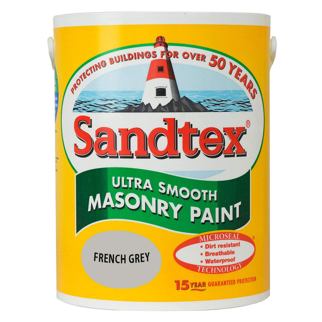 Sandtex Ultra Smooth Masonry Paint 5 Litre Stock Colours - French Grey