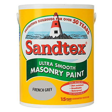Sandtex Ultra Smooth Masonry Paint 5 Litre Stock Colours - French Grey
