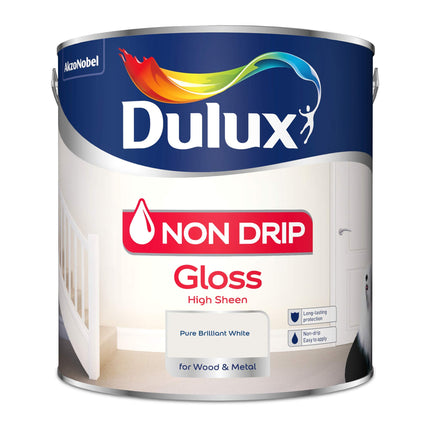 Dulux Non Drip Gloss High Sheen Paint For Wood And Metal - Pure Brilliant White 2.5L