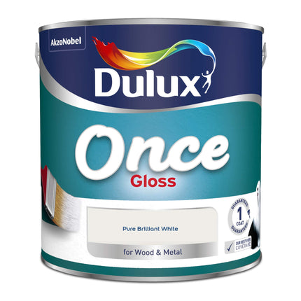 Dulux Once Gloss Paint For Wood And Metal - Pure Brilliant White 2. 5 Litres