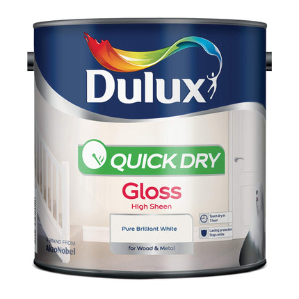 Dulux Quick Dry Gloss Paint For Wood And Metal, Pure Brilliant White, 2.5 L