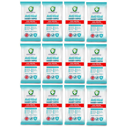 GreenShield Anti-Viral Handy Wipes 15's Kills 99.9% of Bacteria (12 Pack)