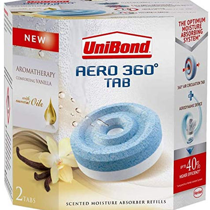 Unibond 2 X 360 Degree Moisture Absorber Vanilla Refill Tab, Aromatherapy, Ultra-Absorbent and Odour-Neutralising for AERO 360 Degree Dehumidifier, Condensation Absorbers, Twin Pack (2 x 450 g)