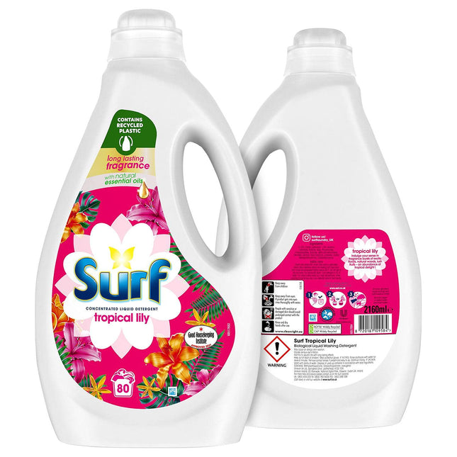 2 Pack of Surf Tropical Oasis Biological Liquid Detergent with exotic Fragrance, 2.16 Liters 80 Washes, An exotic blend of Tropical Lily and Ylang Ylang!