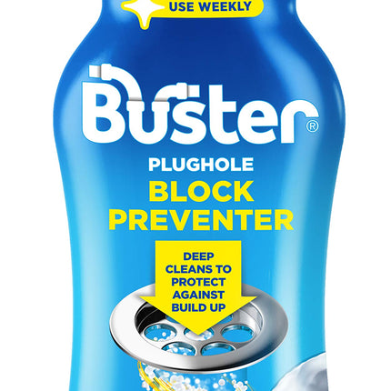 Buster Plughole Block Preventer, 500ml, Prevent Blockages in Bathrooms and Kitchens and Deep Clean to Protect Against Build-Up-For Use in All Plugholes, Pipes and Overflows