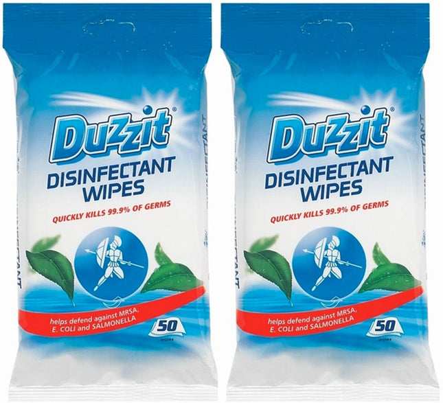 Duzzit 2 x Pack of 50 Disinfectant Wipes Kills 99.9% Of Germs