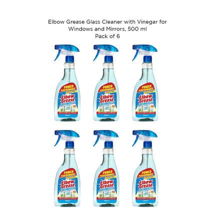 Elbow Grease Glass Cleaner with Vinegar for Windows and Mirrors, 500 ml - Window Cleaning Equipment (Pack of 6)