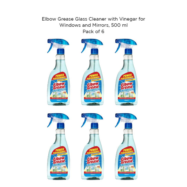 Elbow Grease Glass Cleaner with Vinegar for Windows and Mirrors, 500 ml - Window Cleaning Equipment (Pack of 6)