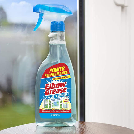 Elbow Grease Glass Cleaner with Vinegar for Windows and Mirrors, 500 ml - Window Cleaning Equipment (Pack of 6)