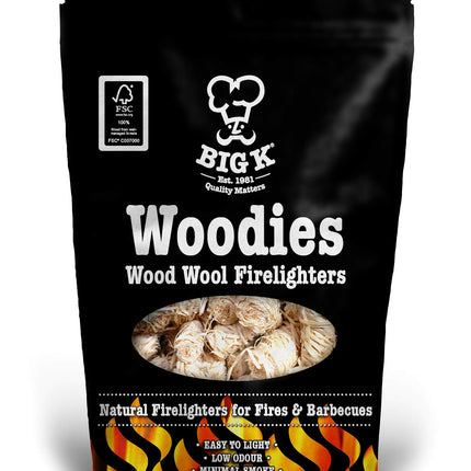Big K Woodies Firelighters, Bag of 24 Natural Wood Wool BBQ Firelighters