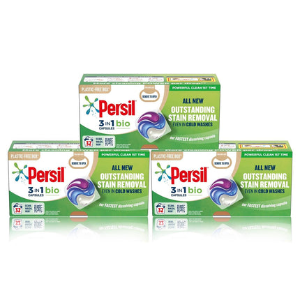 Persil 3 in 1 Bio Washing Capsules laundry capsules for a powerful clean 1st time with recyclable, plastic-free box* 3x 32 capsules (96 washes)