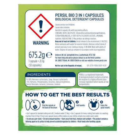 Persil 3 in 1 Bio Washing Capsules laundry capsules for a powerful clean 1st time with recyclable, plastic-free box* 3x 32 capsules (96 washes)