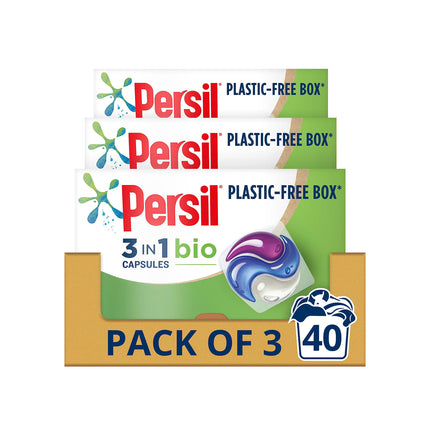 Persil 3 in 1 Bio Washing Capsules laundry capsules for a powerful clean 1st time with recyclable, plastic-free box* 3x 40 capsules (120 washes)