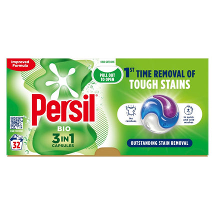 Persil 3 in 1 Bio Washing Capsules laundry capsules for a powerful clean 1st time with recyclable, plastic-free box* 3x 32 capsules (96 washes)