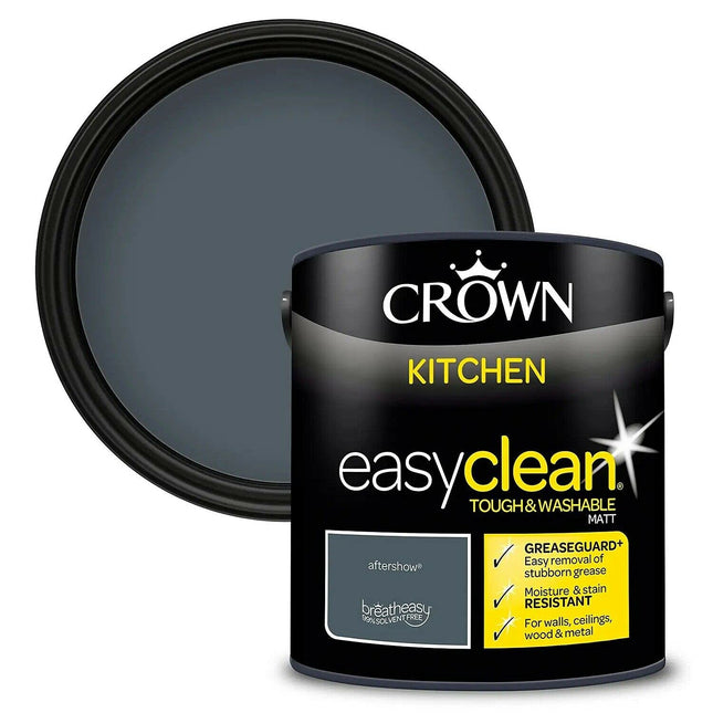 Crown 2.5L Easyclean Kitchen MATT Emulsion Multi Surface Paint With GREASEGUARD+ That can be Used on Walls, Ceilings, Wood and Metal. Stain & Scrub Resistant Formula – Aftershow