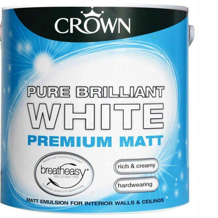 Crown Premium Pure Brilliant White Matt Breatheasy Paint 2.5L Walls & Ceilings
