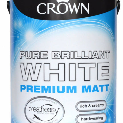 CROWN CWN5022862 Breatheasy Pure Brilliant Matt Emulsion PB White 5L, Acrylic