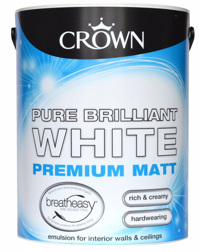 CROWN CWN5022862 Breatheasy Pure Brilliant Matt Emulsion PB White 5L, Acrylic