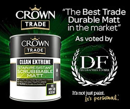 10lt Crown Clean Extreme, Stain Resistant, Scrubbable Matt White Emulsion Paint for Walls and Ceilings