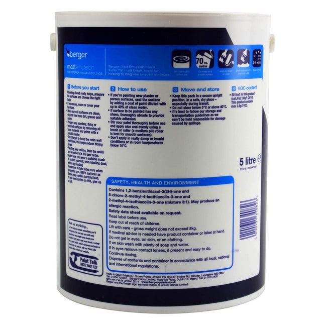 Berger Vinyl Matt 5L Pure Brilliant White