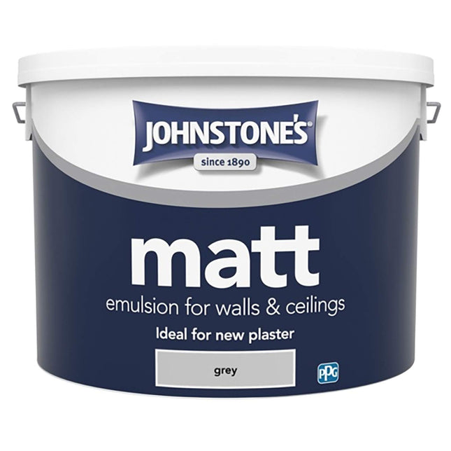 Johnstone's 10L Contract Matt Emulsion Grey Paint Walls Plaster Build Home House